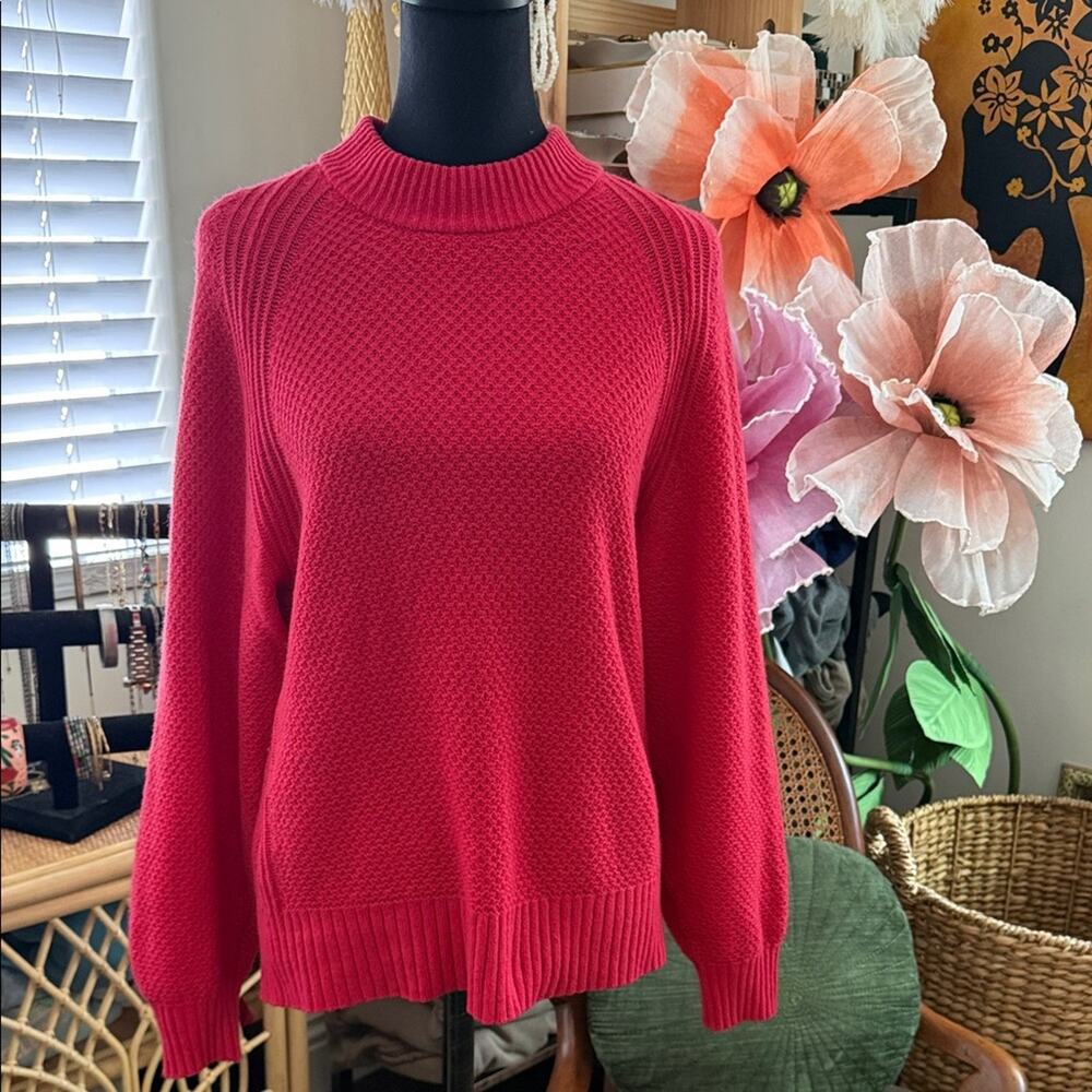 Everlane Red Recycled Cashmere Mock Neck Popover Knit Sweater